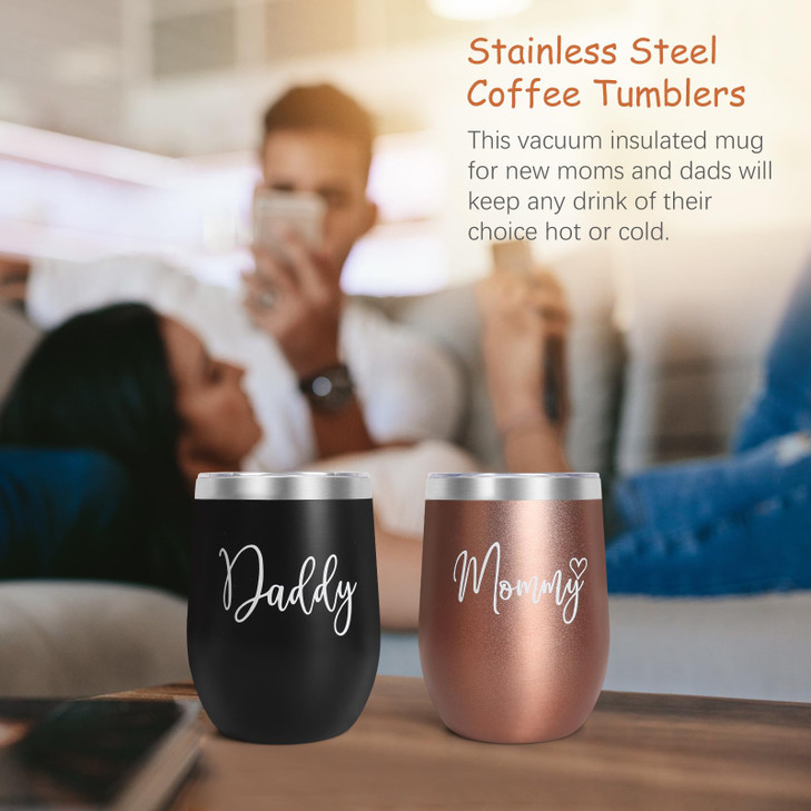 New Mom Gifts for Women, Top Pregnancy Gifts for New Parents Gender Reveal Gifts with Mom and Dad Tumbler Set for