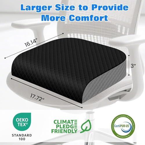 Seat Cushion, Office Chair Cushion, Chair Pad, Large, Black, Large