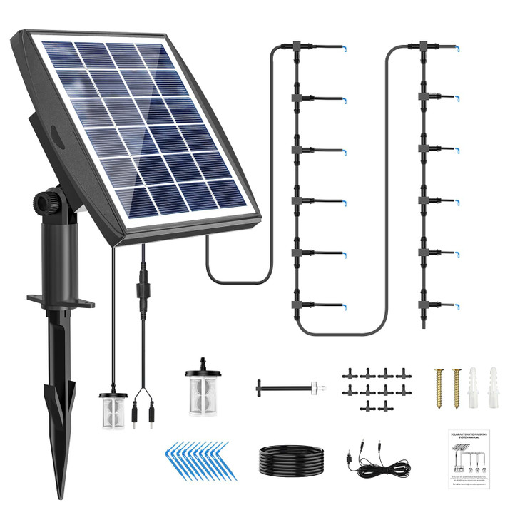Solar Automatic Drip Irrigation Kit System, JIYANG Solar Powered Auto Easy DIY Watering Device Supported Pots Plants,