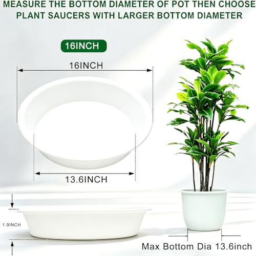 TITE 3 Pack Plant Saucer Heavy Duty Sturdy Drip Trays for Indoor and Outdoor (16 Inch, White)