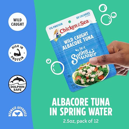 Chicken of the Sea Albacore Tuna in Water Packet, 2.5 Ounce Packets (Pack of 12), Wild Caught Tuna, Gluten-Free