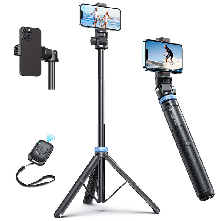 Kaiess 62" Phone Tripod & Selfie Stick, Extendable Photography Light Stand with Wireless Remote, Solidest, Portable,