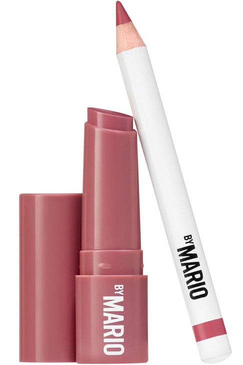 MAKEUP BY MARIO Rosewood Glow Lip Kit  Mini MoistureGlow Plumping Lip Serum & Ultra Suede Sculpting Lip Pencil, Rich