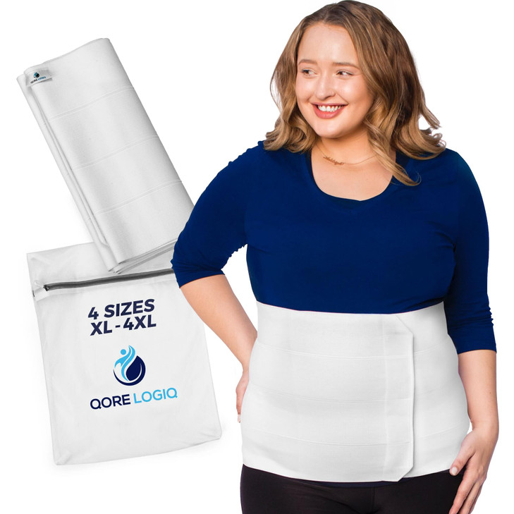 QORE LOGIQ Plus Size Abdominal Binder Post Surgery (White, XXX-Large, 12")