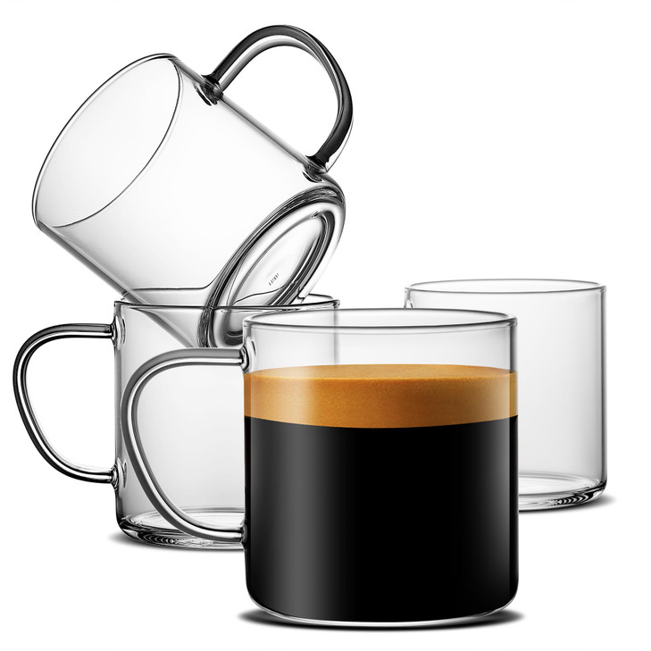 LUXU Glass Coffee Mugs, 14 oz Ice coffee cups,Clear Tea Cups Set of 4