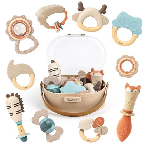 Baby Rattles & Teethers Set  Baby Toys 0-6 Months, Teething Toys 3-6 Months, Sensory Toys with Soft Textures, Gentle