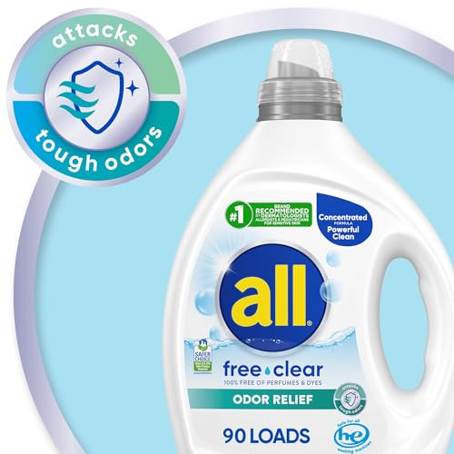 all Liquid Laundry Detergent, Odor Relief, Unscented, 80.1 fl oz, 90 Loads