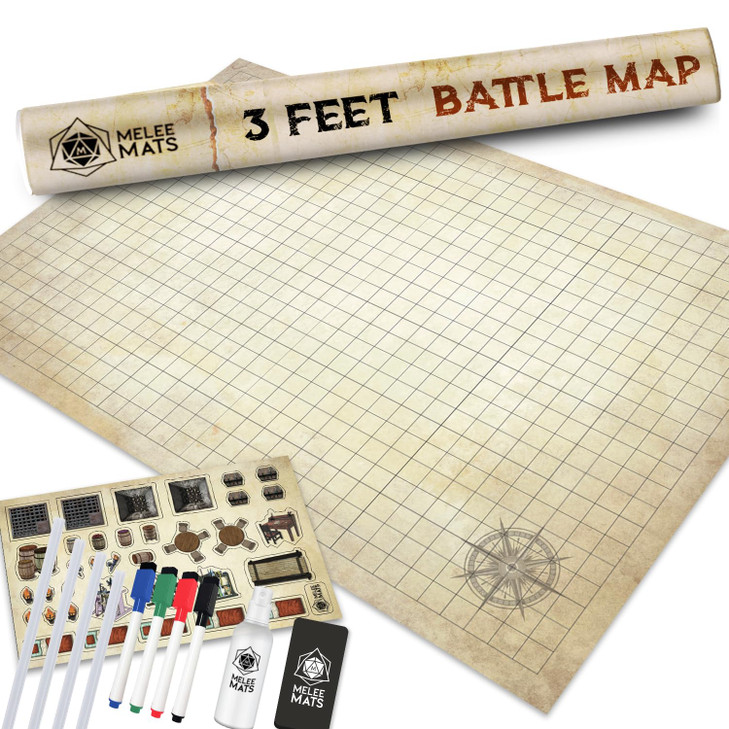 Melee Mats DND Map Starter Set - 24 x 36", Wet & Dry Erase Battle Terrain Grid for Dungeons and Dragons - Ultimate