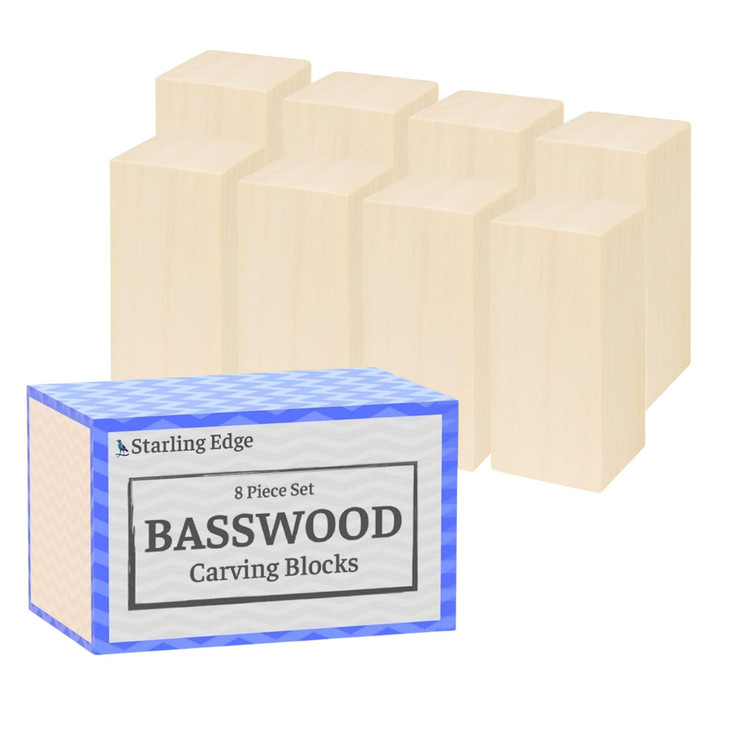 Starling Edge Basswood Carving Blocks 2 x 2 x 5 Inch, 8 Pack