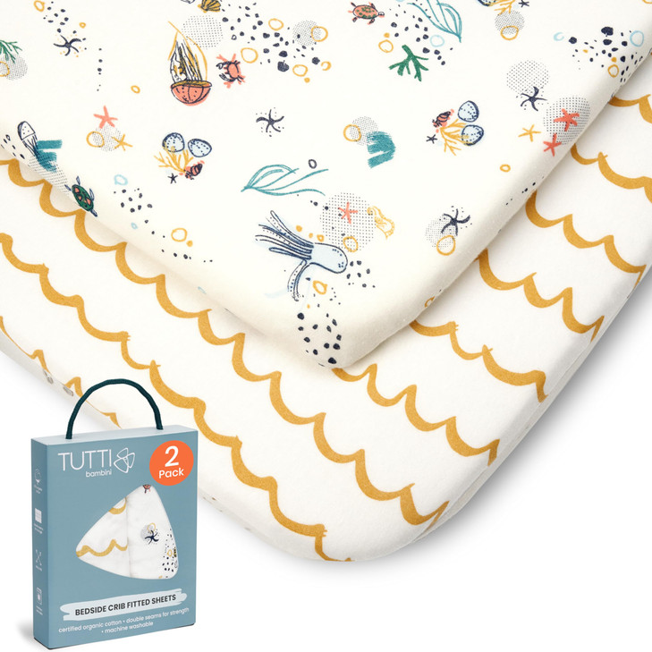 Tutti Bambini Premium Bassinet Sheets (2 Pack) - Soft & Breathable Bamboo Jersey, Double-Strength Bedside Sleeper