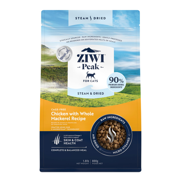 ZIWI Peak Steam & Dried Cat Food  Cage-Free Chicken w/Whole Mackerel - High Protein, Skin & Coat Health, Low Carb,