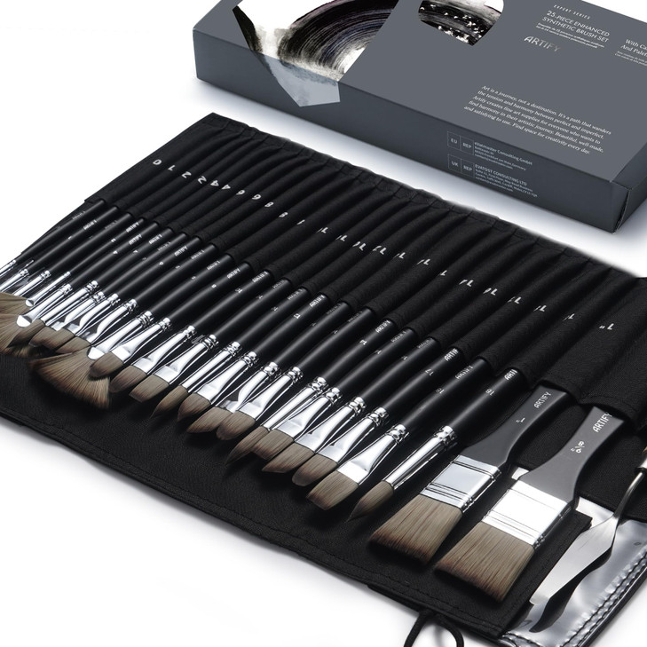 ARTIFY 25 Pieces Professional Paint Brush Set  Expert Series Synthetic Nylon Brushes for Acrylic, Oil, Watercolor,