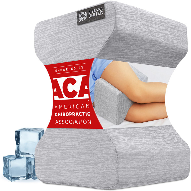 5 STARS UNITED Knee Pillow for Side Sleepers - Hip Pain Relief - Cooling Cover - Memory Foam Leg Cushion for Side
