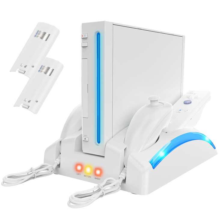 KEKUCULL Game Organizer Station for Wii Remote Charger, Charging Dock Station for Controller with 2 Pcs Rechargeable