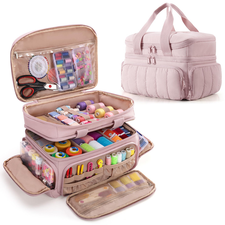 Marscamd Sewing Organizer Bag with Detachable Dividers, Pink (Bag Only)
