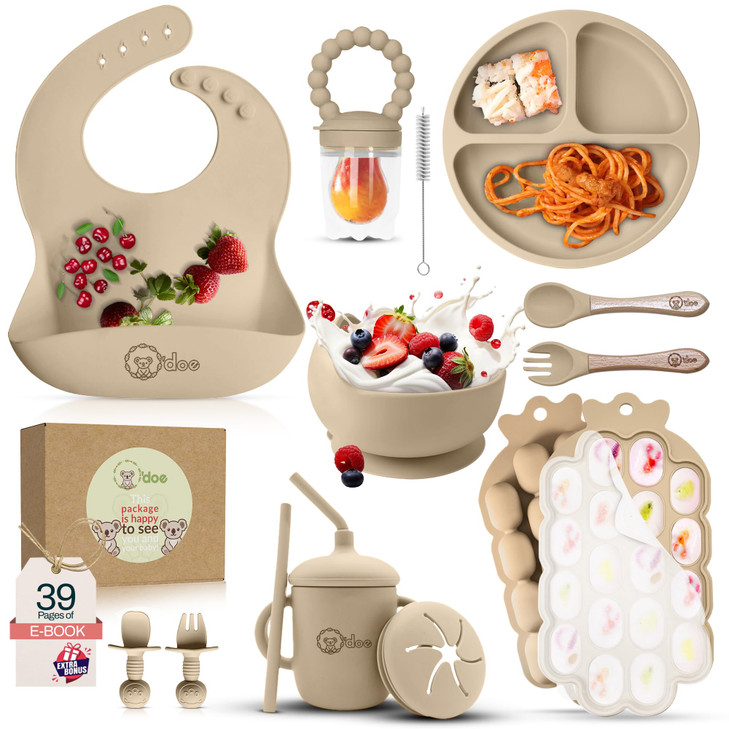 O'doeBaby Weaning Set, 15 Pcs Silicone Baby Feeding Set BPA-Free
