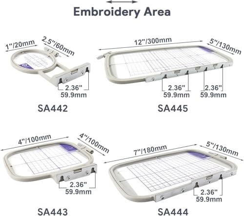 Sew Tech 4pcs Embroidery Hoop for Brother, 1x2.5 4x4 5x7 5x12in Frame Set