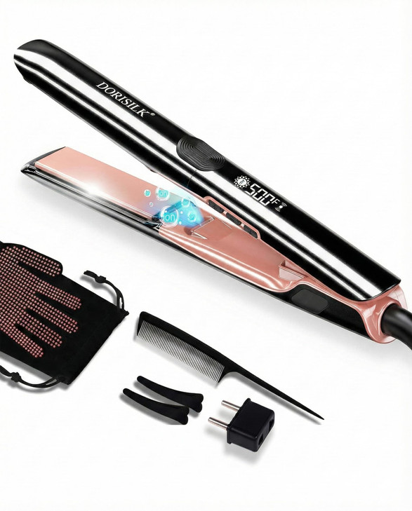 DORISILK 500 Degree High Temp Professional Hair Straightener30s Fast Heating Ceramic Flat Iron 2 in 1 Hair