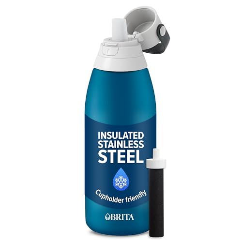 Brita Stainless Steel Premium Filtering Water Bottle, BPA-Free, Reusable, Insulated, Replaces 300 Plastic Water