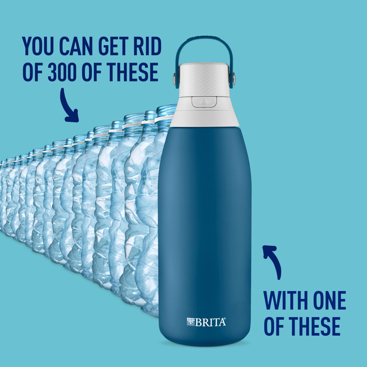 Brita Stainless Steel Premium Filtering Water Bottle, BPA-Free, Reusable, Insulated, Replaces 300 Plastic Water
