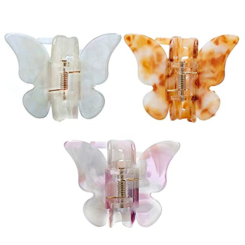 Butterfly Hair Clips, Tortoise Shell Cellulose Acetate Barrettes Claw Clips No-Slip Grip French Design Hair Jaw Clips Clamp Small Hair Accessories fo