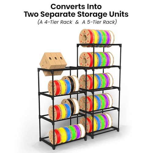 Hizypaixin 9-Tier 3D Printer Filament Storage Rack, Heavy Duty Metal Spool Holder Holds 541kg, Tool-Free Assembly,