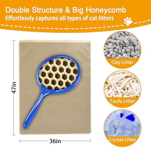 Cat Litter Box Mat-Super Large 47''x36'' Litter Trapping Mat for Cat-XXL Litterbox Matt for Floor-2 Layer Catcher Rug