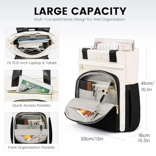LOVEVOOK Laptop Backpack for Women, 15.6 Inch Work Business Laptop Bag, Wide Top Open Teacher Nurse Bag with USB Port,