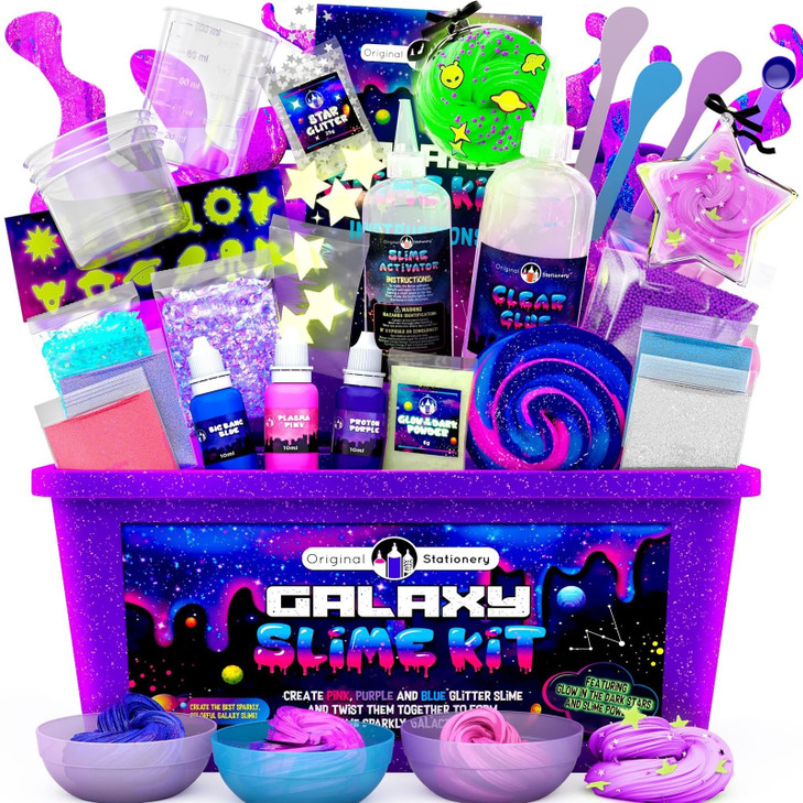 Original Stationery Galaxy Slime Kit for Kids Ages 812, DIY Space Slime Set with Glow-in-The-Dark Stickers & Galactic