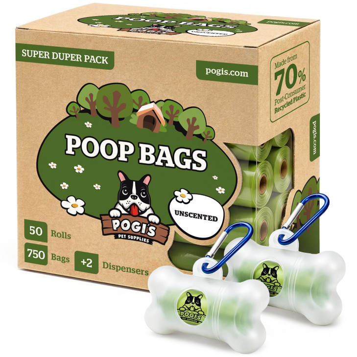Pogis Dog Poop Bags  Leak-Proof & Extra Thick Pet Waste Bags with 2 Holders (Unscented, 50 Rolls, 750-Count)