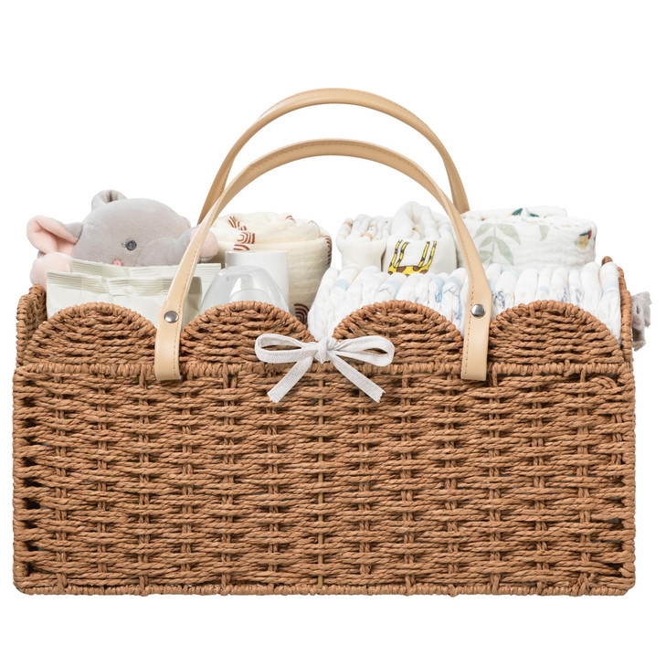 HBlife Baby Diaper Caddy, Paper Rope Storage Baskets Nursery Bin with Removable Divider, Portable Car Organizer for
