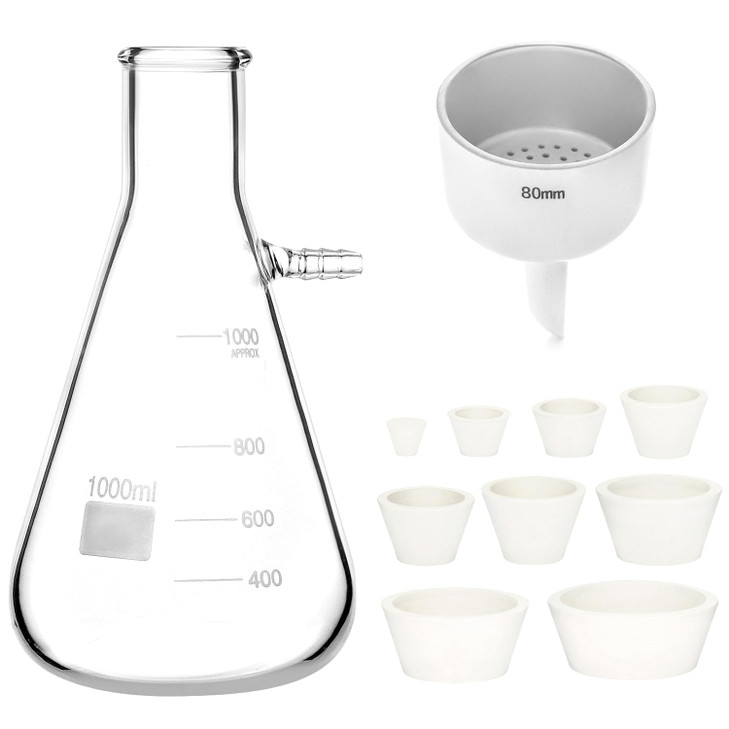 QWORK 1000ML Buchner Funnel Kit Filter Flask Set, 1L Vacuum Flask 80mm Funnel, Borosilicate Glass Heavy Wall Filtering