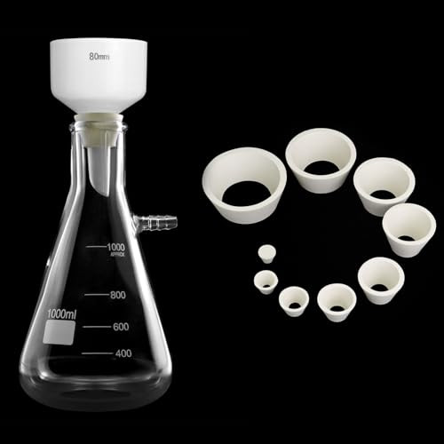 QWORK 1000ML Buchner Funnel Kit Filter Flask Set, 1L Vacuum Flask 80mm Funnel, Borosilicate Glass Heavy Wall Filtering