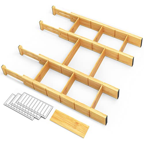 SpaceAid Bamboo Drawer Dividers with Inserts and Labels, Kitchen Adjustable Drawer Organizers, Expandable Organization