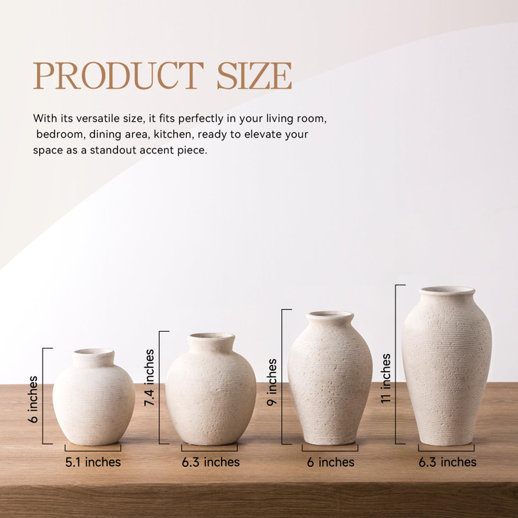 Vanselia Ceramic Flower Vase Home Decor - Farmhouse Table Vases Rustic Vintage Living Room Kitchen Bedroom Decorations