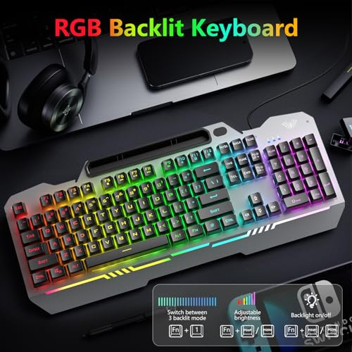 AULA Gaming Keyboard and Mouse,Wired 104-Key Mouse and Keyboard Combo Metal