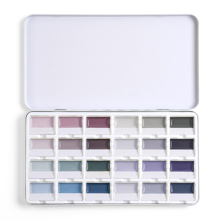 Fuumuui CREAMORA Watercolor Paint Set 24 Color Opaque Semi-Solid Muted Gray Tone Paint | for Soft Gradient,