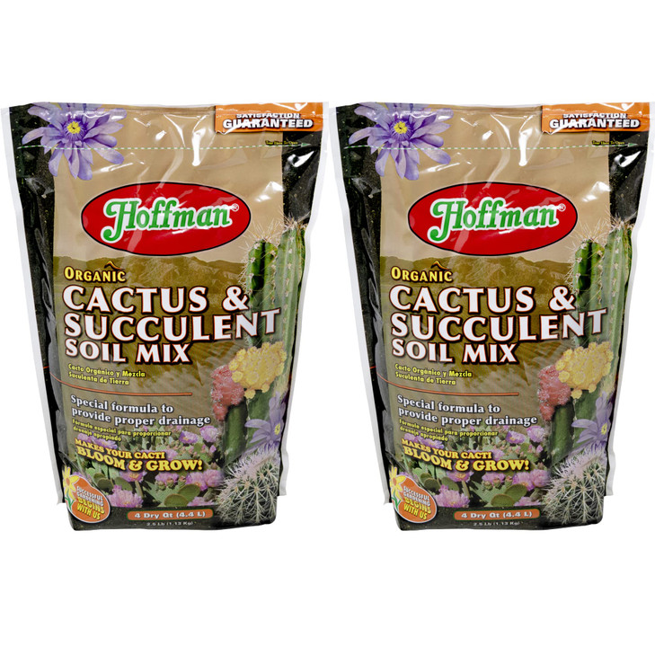 Hoffman Organic Cactus and Succulent Soil Mix to Provide Proper Drainage and Improve Growth in Cacti, 4qts, 2 Pack