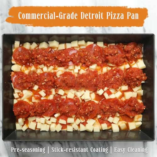 Kazozobi 14 x 10 x 2.5 inch Detroit Pizza Pan, Aluminized Non-Stick Sicilian Style Pizza Pan, Pre-Seasoned Deep Baking