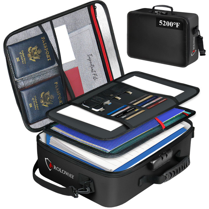 ROLOWAY 5200°F Fireproof Document Bag with Lock (17 x 12.3 x 5.3 inch), Upgraded Heat Insulated Fireproof Bag with