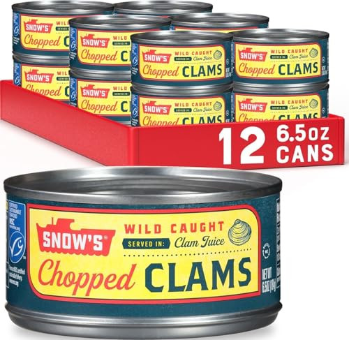 Snow's Wild Caught Chopped Clams Canned, 6.5 oz Can (Pack of 12) - 5g Protein Per Serving - Keto Friendly, 99% Fat Free
