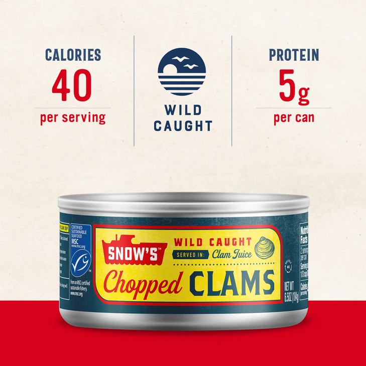 Snow's Wild Caught Chopped Clams Canned, 6.5 oz Can (Pack of 12) - 5g Protein Per Serving - Keto Friendly, 99% Fat Free