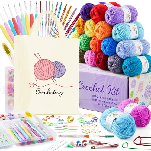 INSCRAFT Crochet Kit for Beginners Adults, 18 Large Acrylic Yarn Skeins 1800 Yards Yarn, 105 PCS Crochet Kit with