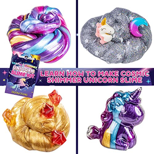 Original Stationery Unicorn Slime Kit for Girls Ages 712, DIY Shimmer Slime Set with Glow-in-The-Dark, Pearlescent,