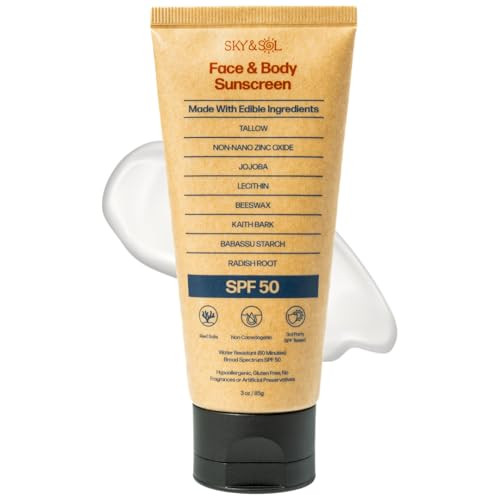 Sky and Sol Mineral Sunscreen SPF 50 | With Grass-Fed Tallow & Zinc Oxide | Non-Greasy Formula for Face & Body | Made