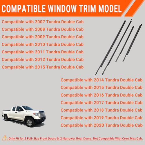Weatherstrip Window Molding Trim Seal Compatible with 2007-2020 Tundra Double Cab Replaces 68160-0C020 68210-0C020