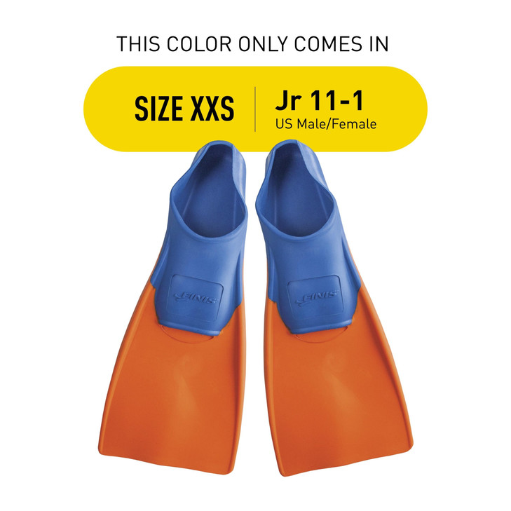 FINIS Long Floating Swim Training Fins for Kids - Improves Kick Technique & Body Position - Blue/Orange - 2XS
