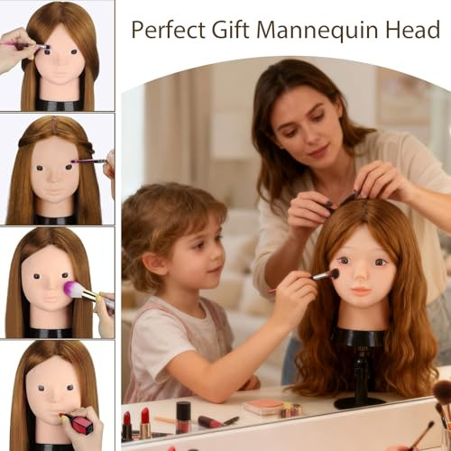 Mannequin Head with 80% Human Hair, TopDirect 24" Brown Real Hair Cosmetology Mannequin Head Hair Styling Hairdressing