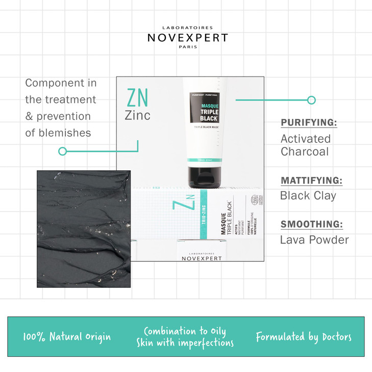 Novexpert Triple Black Mask - Mattifies, Purifies And Evens Skin With Fewer Impurities - Regulates Sebum Production - Hypoallergenic - Vegan - Combin