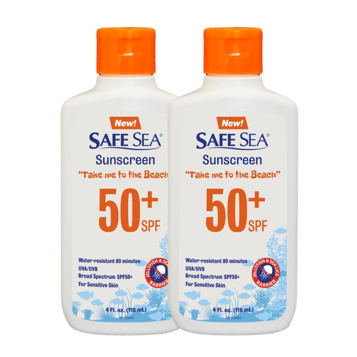 SAFE SEA Jellyfish Sting-Blocking SPF 50+ Sunscreen Bottle 4.0 oz 2 Pack
